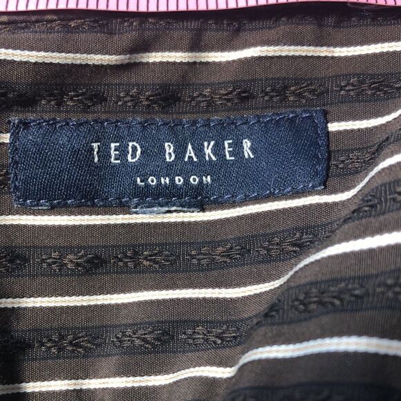 Ted Baker Classic 💯 % Cotton Brown and White Striped Shirt. See measurements. - Picture 8 of 12
